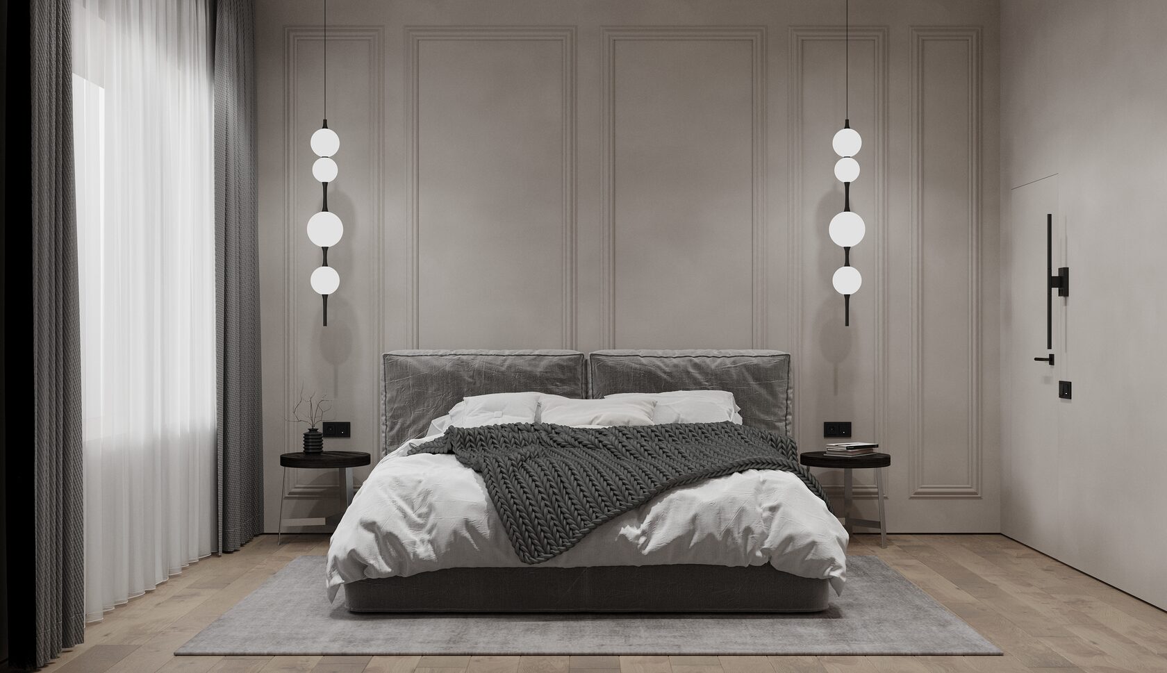 кровать в спальне в интерьере