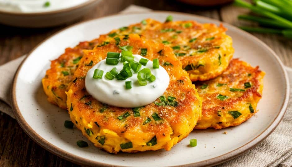 Оладьи из кабачков с чесноком и зелёным луком