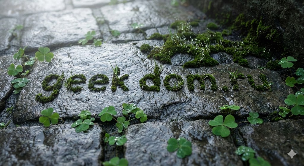 День святого Патрика трилистники на мокрой мостовой Дублина.