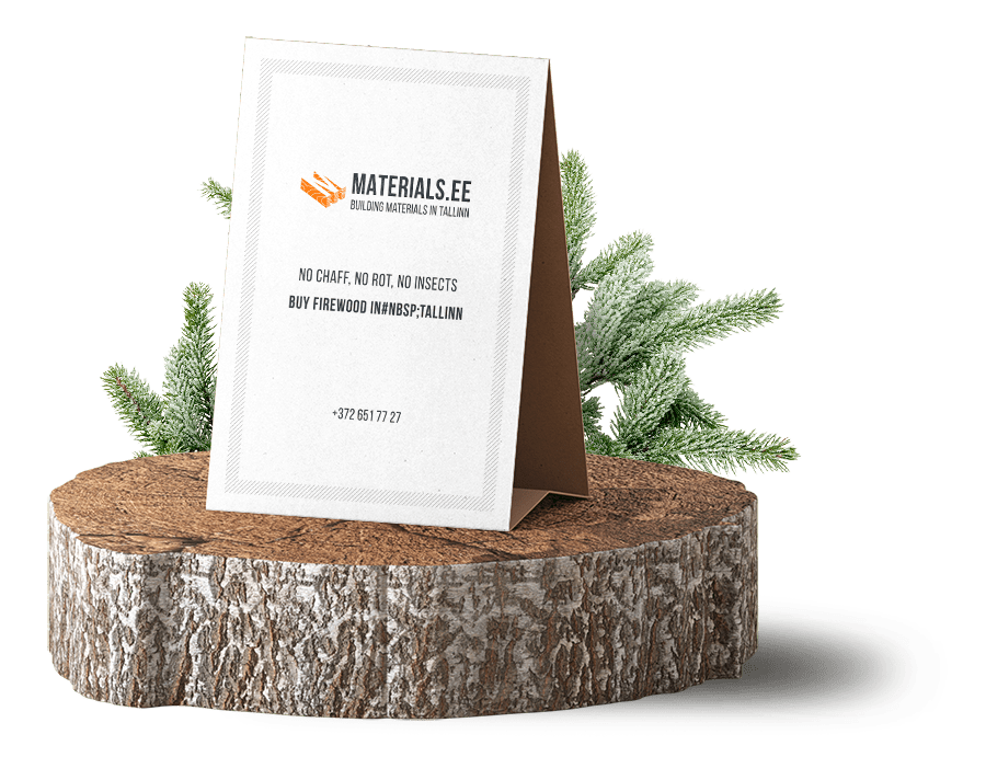 Карточка с контактами стоит на срезе дерева