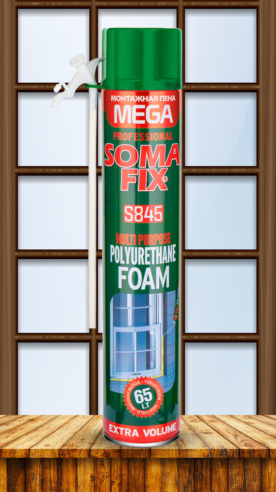 Пена монтажная ручная 850 мл. (65 л. выход), всесезонная S845 SOMA FIX Mega