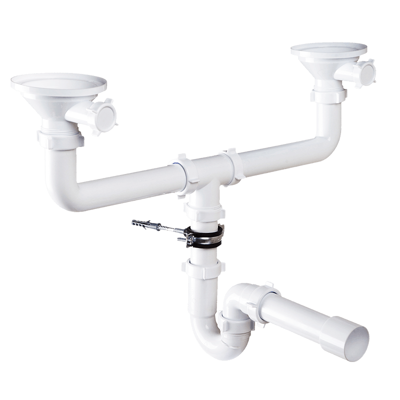 RS-41098 Сифон прямоточный, двойной, одноуровневый 1 1/2\"х40 с разрывом ...