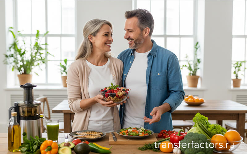 4Life Transfer Factor: как худеть без вреда для иммунитета — пара готовит полезную еду на кухне