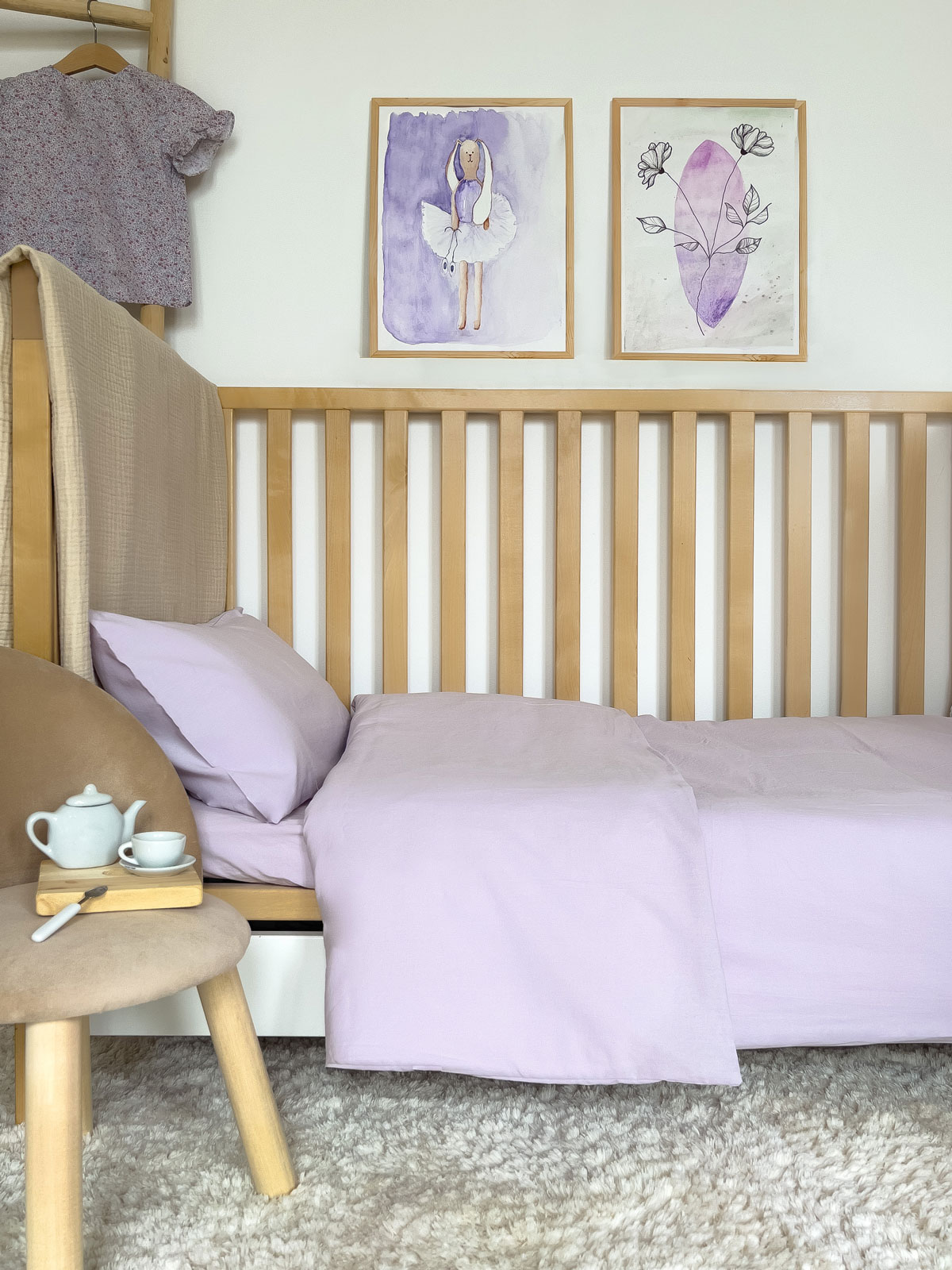 Комплект детского постельного белья из вареного хлопка лавандового ...