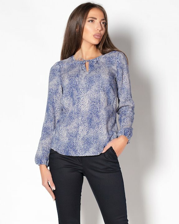 Дамска блуза с дълъг ръкав и принт в синьо, подходяща за есен 2022