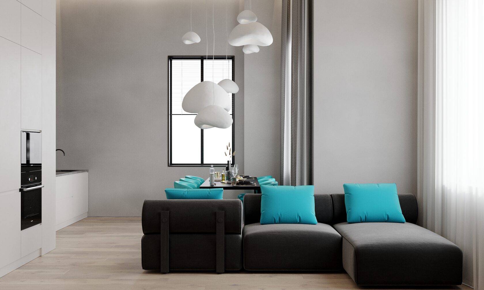 Серый двухсторонний для посадки диван