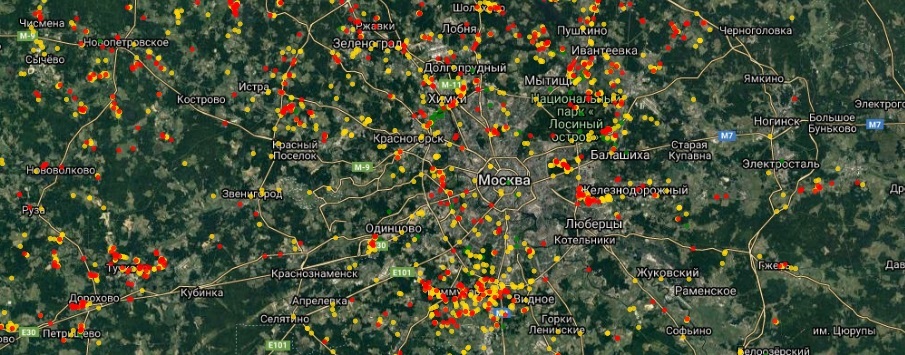 Изображение карты, где необходима обработка борщевика (Московская область)