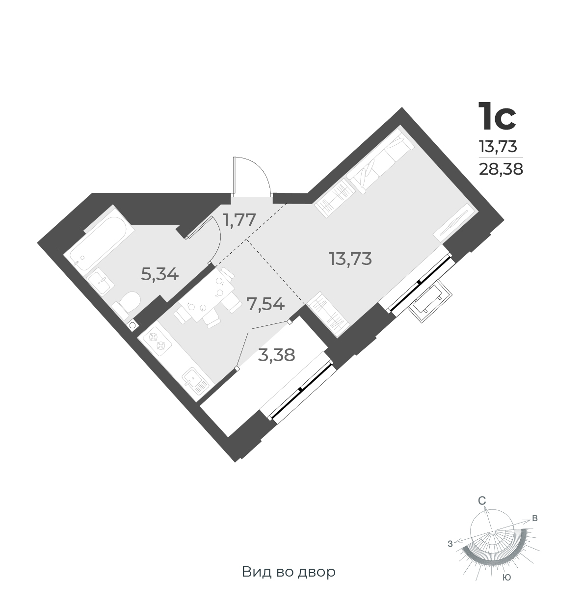 Планировка студии 28.38 м²
