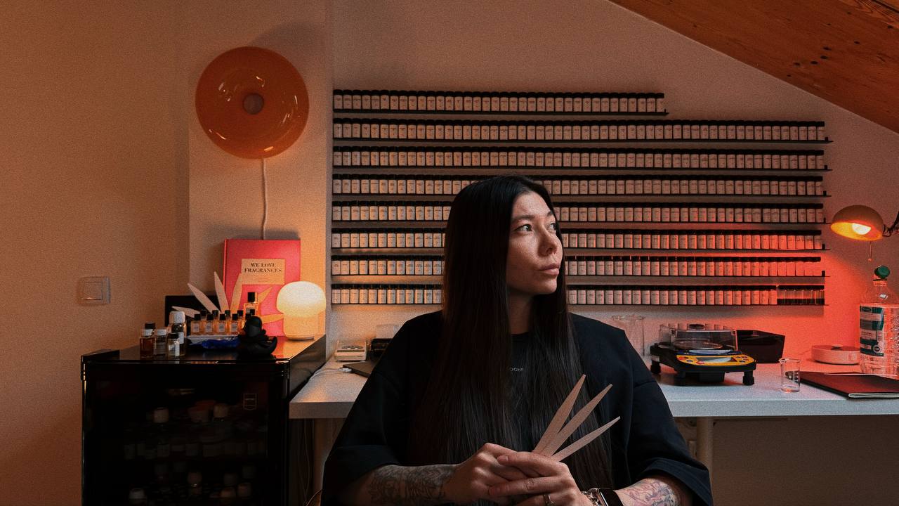 Portrait of Daria Sarafanova in her perfume studio