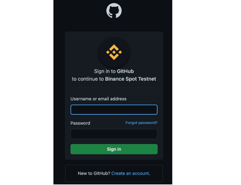 Binance Testnet GitHub Authentication