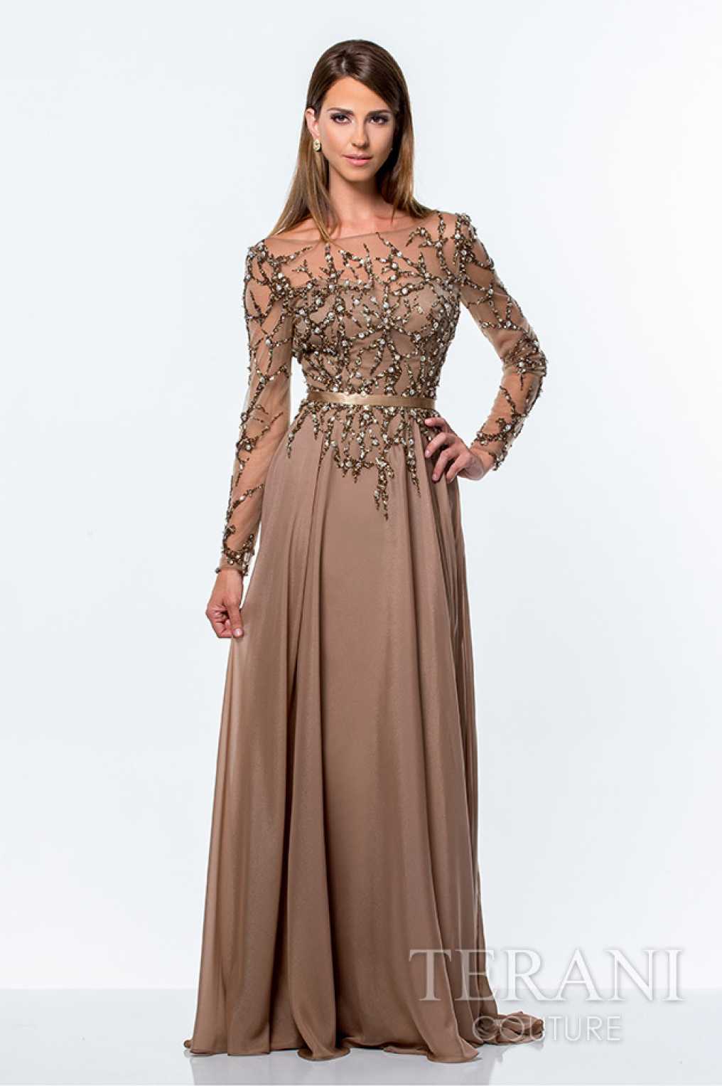 Коричневое вечернее платье Terani Couture "Мокко" 151M0361 напрокат.