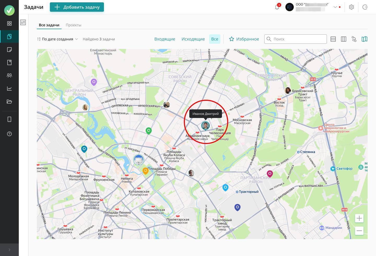 Контроль заявок и водителей на карте