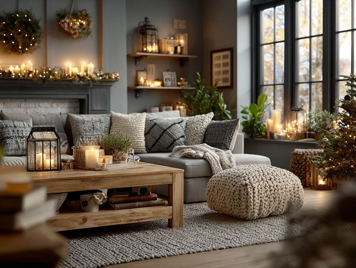 новогоднее оформление интерьера, декором