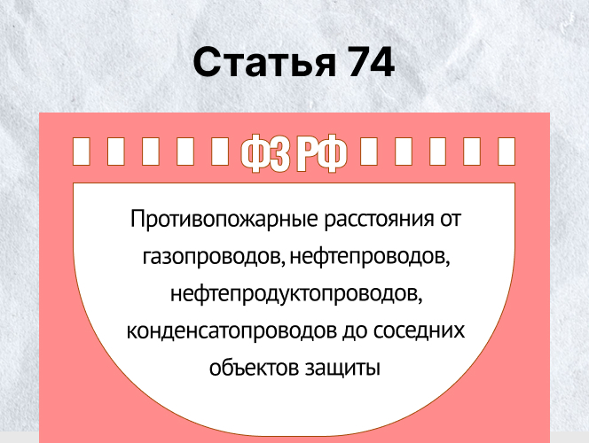 Статья 74 - Противопожарные расстояния от газопроводов, нефтепроводов, нефтепродуктопроводов, конденсатопроводов до соседних объектов защиты