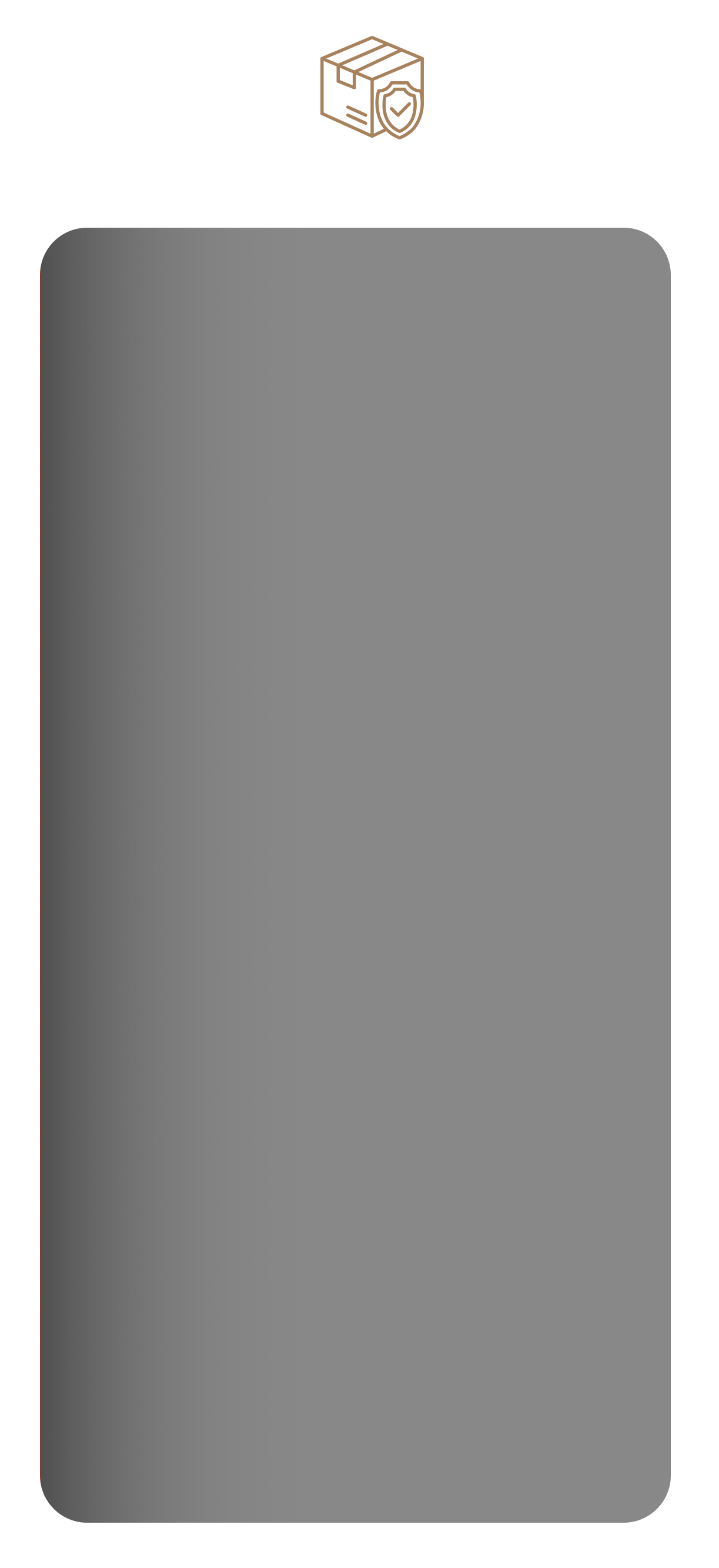 На изображении темный фон с вырезанным серым прямоугольником в центре. Вверху, над прямоугольником, изображен светло-коричневый значок в виде коробки с галочкой внутри щита
