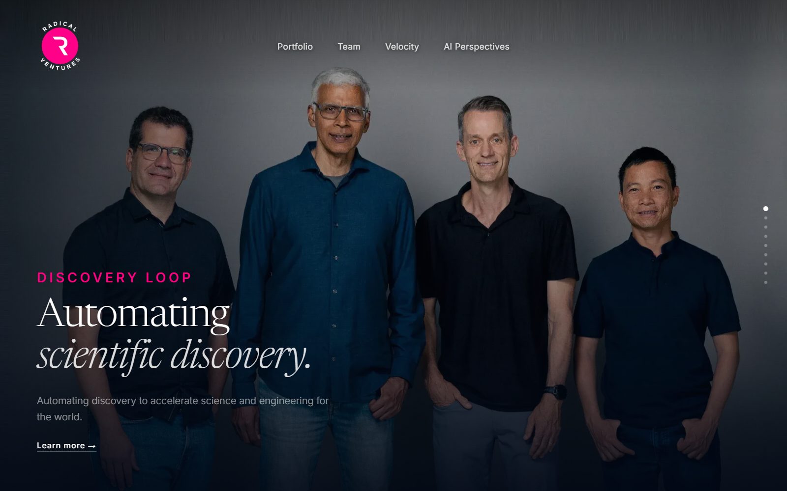Radical Ventures homepage screenshot (October 2026)