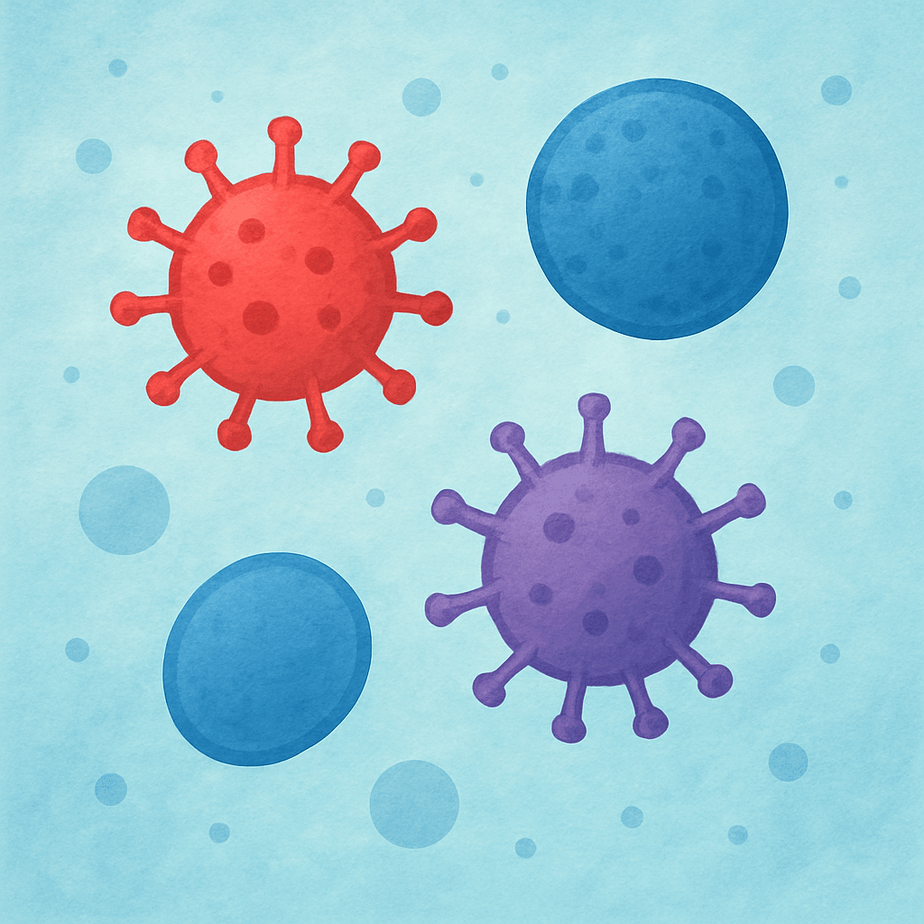 абстрактное изображение вирусных частиц в воде (ротавирус, норовирус)