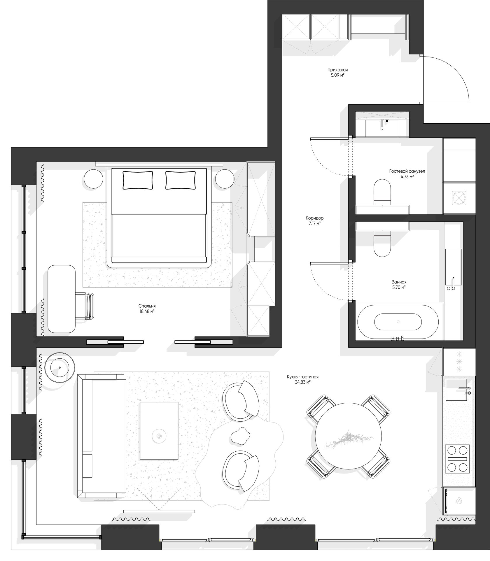 планировочное решение квартиры в Томске, студия дизайна Zizewski
