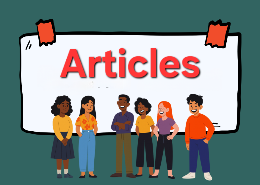 Иллюстрация: группа людей стоит перед табличкой с надписью «Articles».