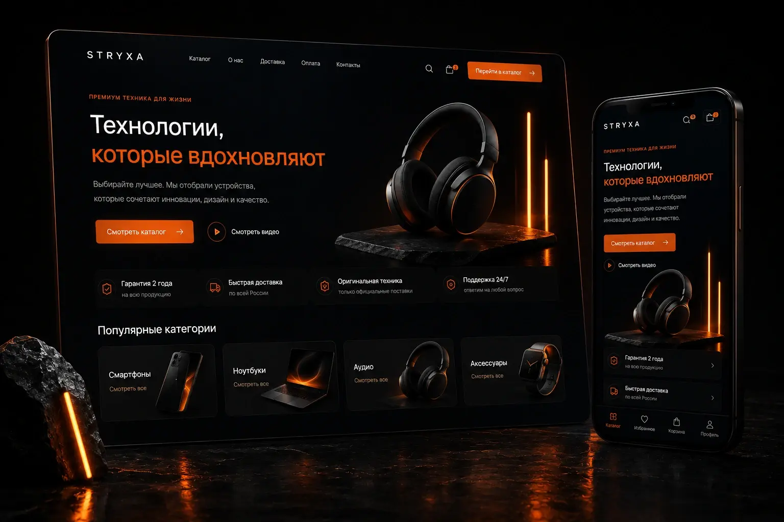 Конверсионный Landing Page с акцентными CTA-элементами — футуристический премиум дизайн для рекламных кампаний