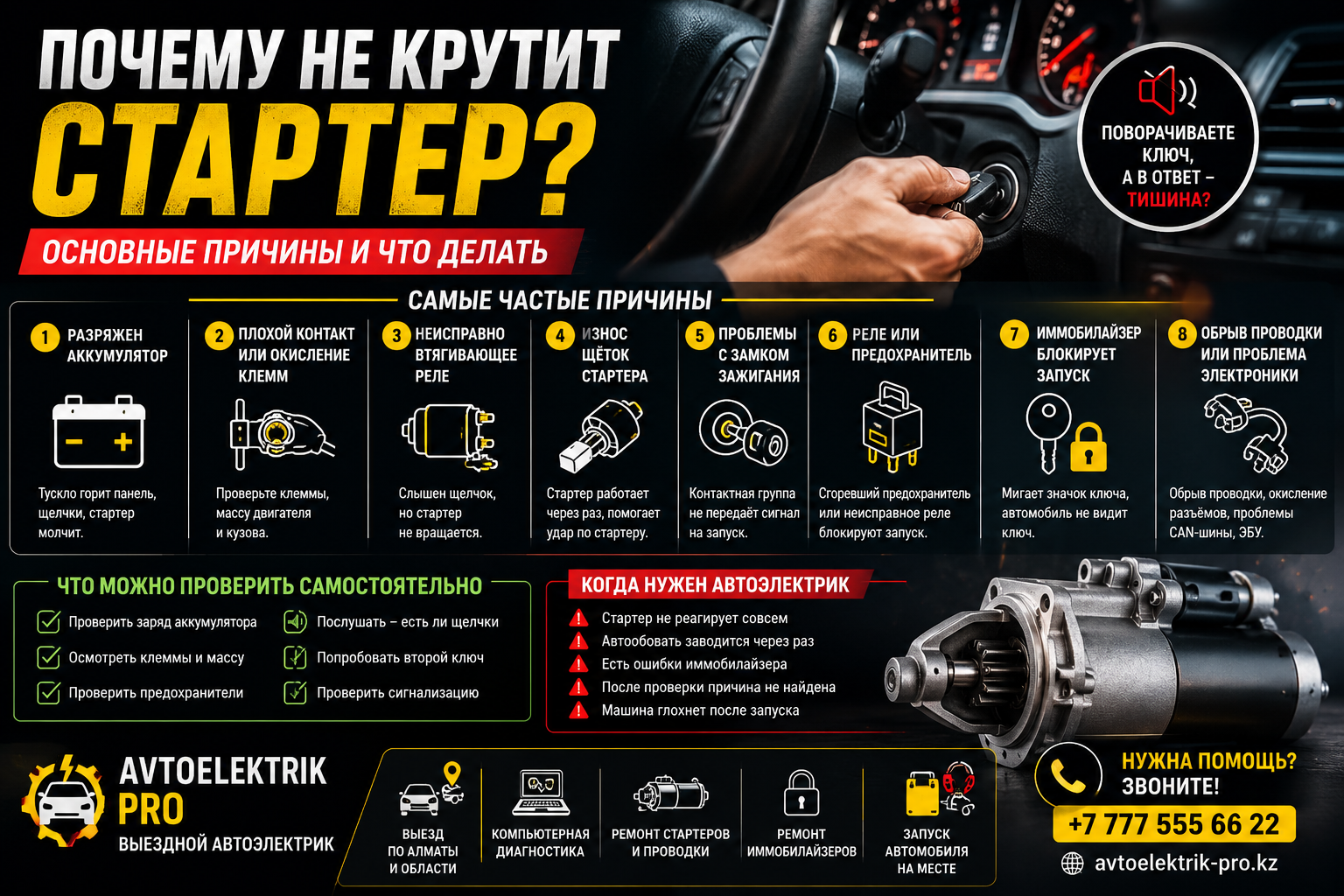 Почему не крутит стартер основные причины и что делать водителю