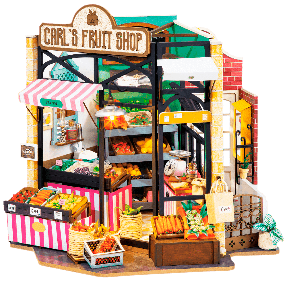 DIY miniature fruit shop roombox with mini vegetables and fruits kiosk