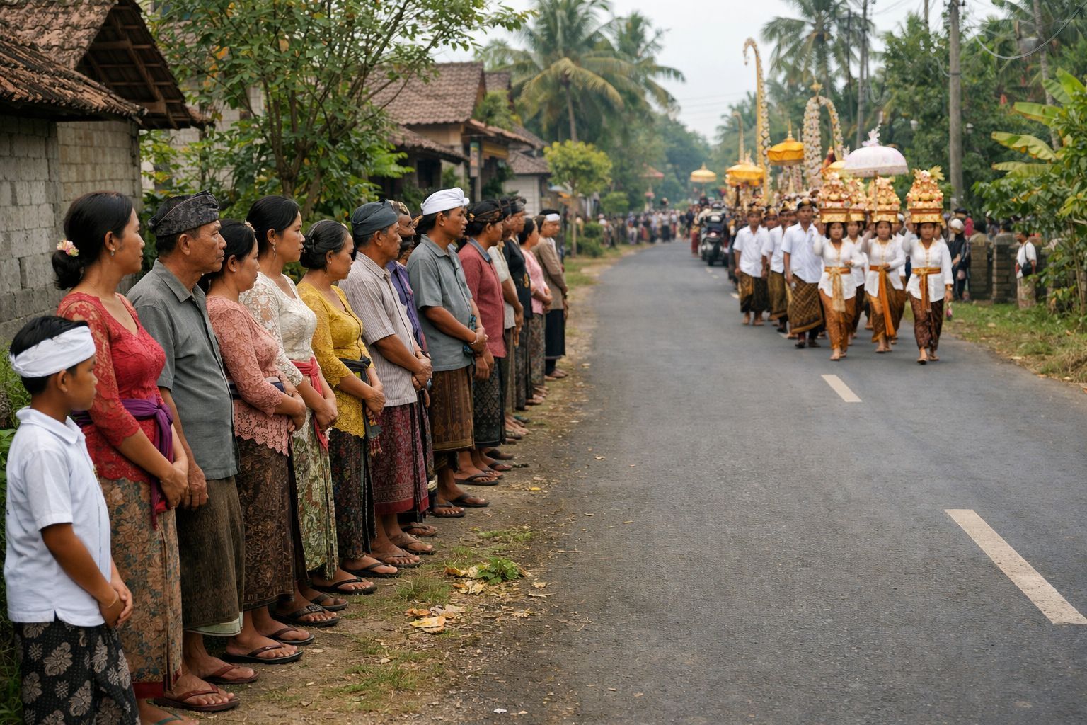 Etika menonton prosesi mapeed di Bali tanpa menghalangi barisan peserta