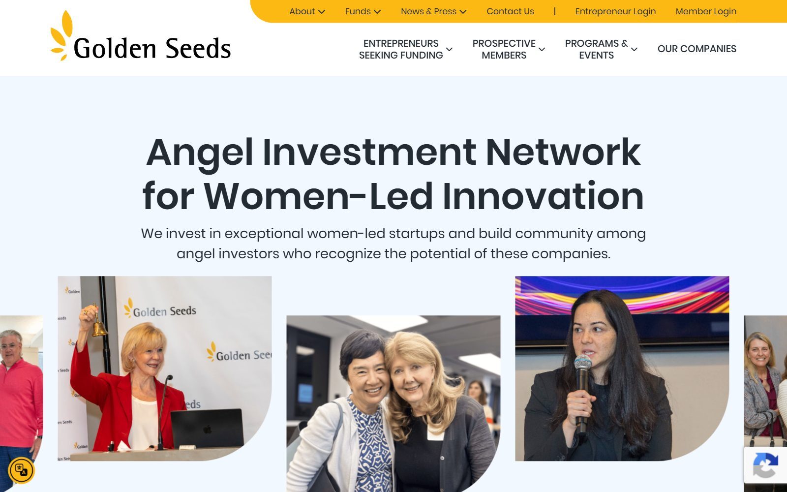 Golden Seeds homepage screenshot (October 2026)