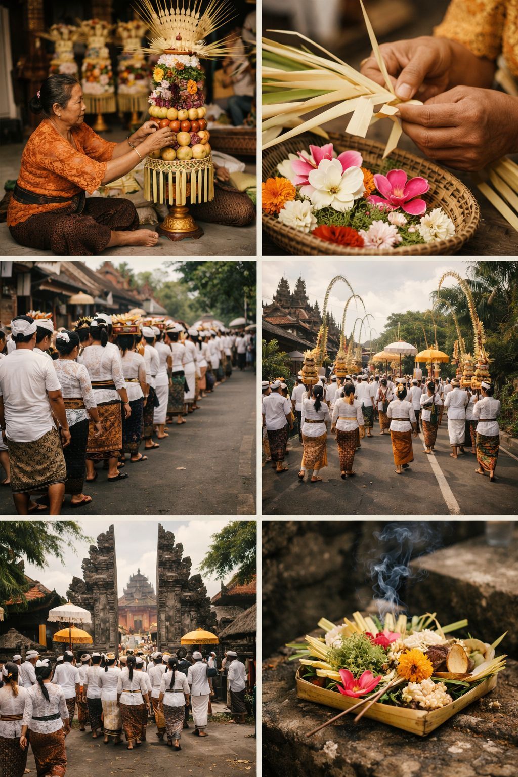 Cerita visual tradisi mapeed dari persiapan gebogan hingga tiba di pura Bali