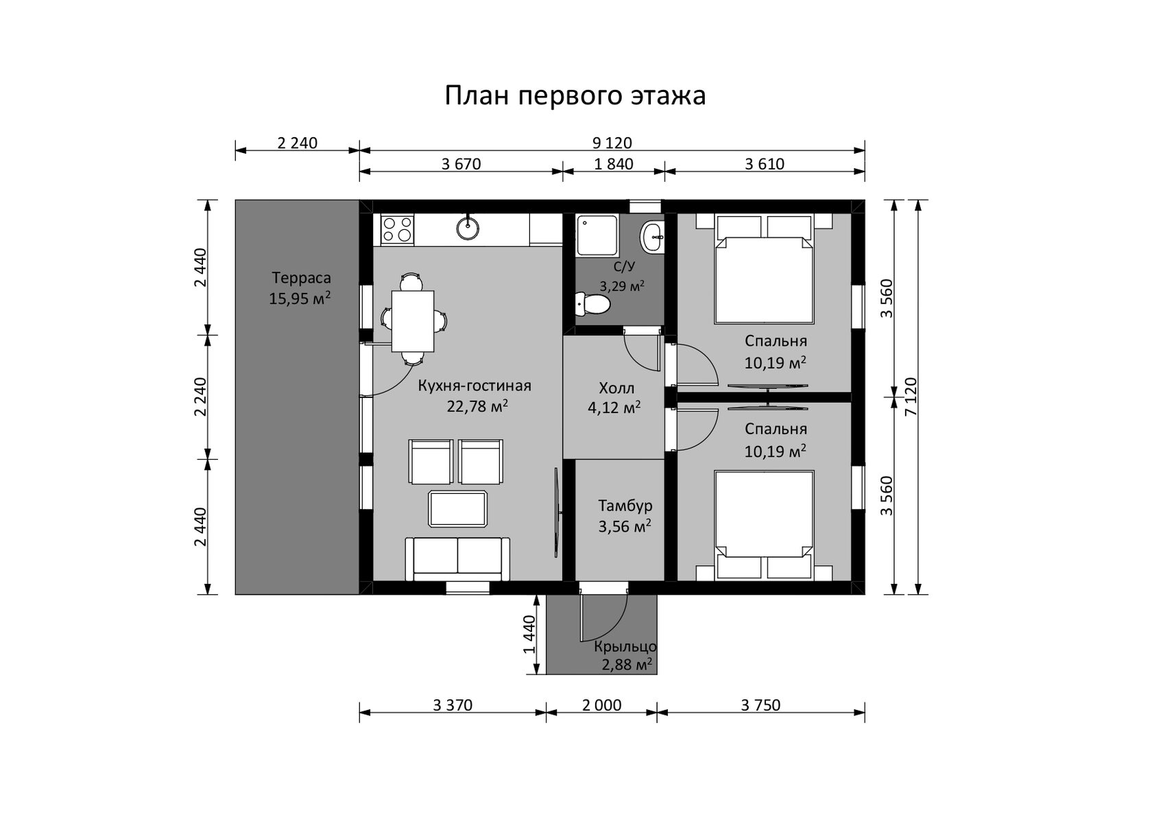 Каркасный дом 74 кв.м. в стиле Барнхаус от производителя КАНТРИ-ДОМ