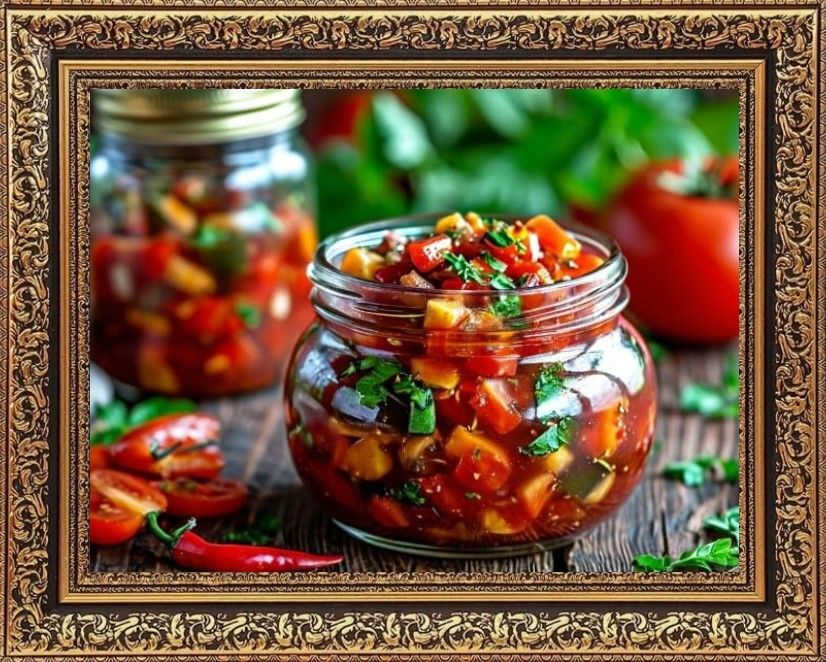 салат из баклажанов с помидорами, перцем и огурцами на зиму