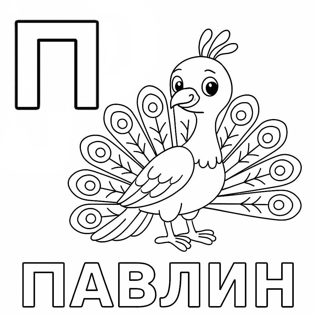 Раскраска буква «П» — скачать и распечатать бесплатно для детей. П-павлин