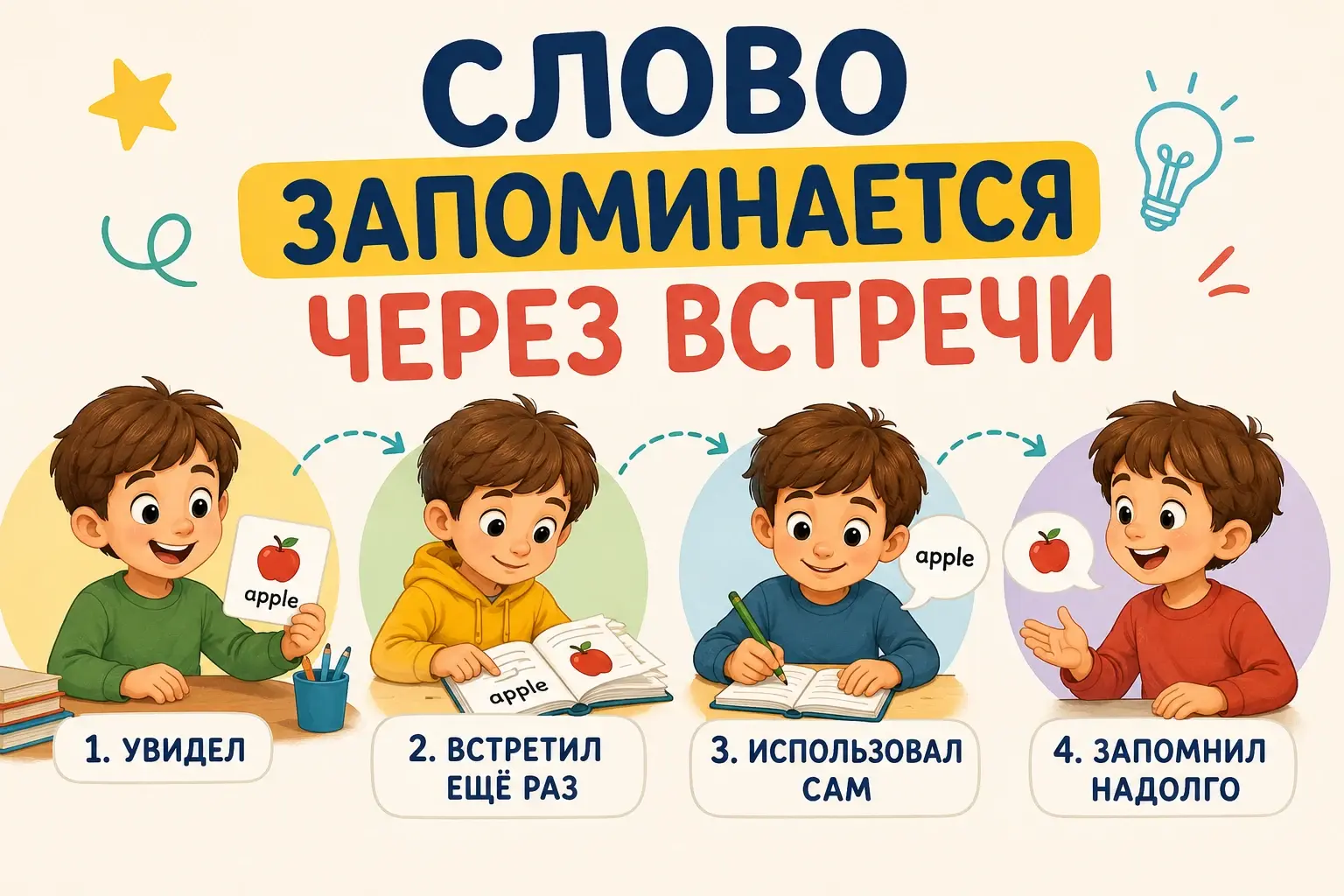 Английские слова запоминаются через повторение и использование