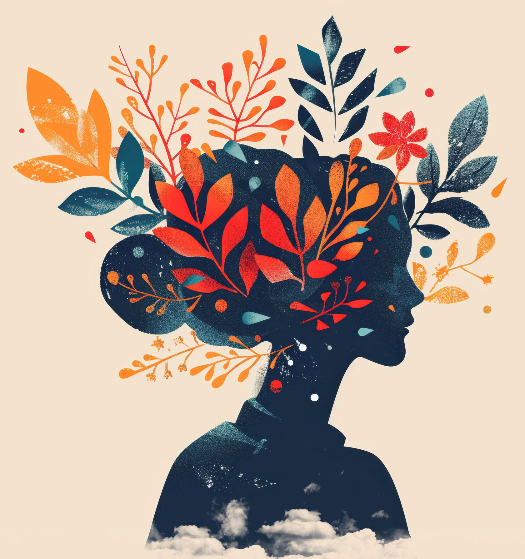 Нарисованная девушка с цветами в волосах