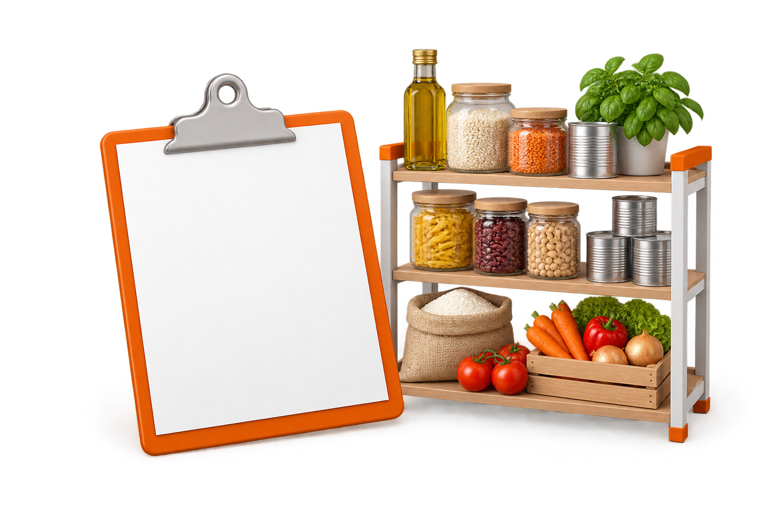 Закупочное задание рядом с запасом продуктов — иллюстрация