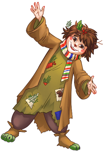An illustration of a boy dressed as a forest devil for a children's play