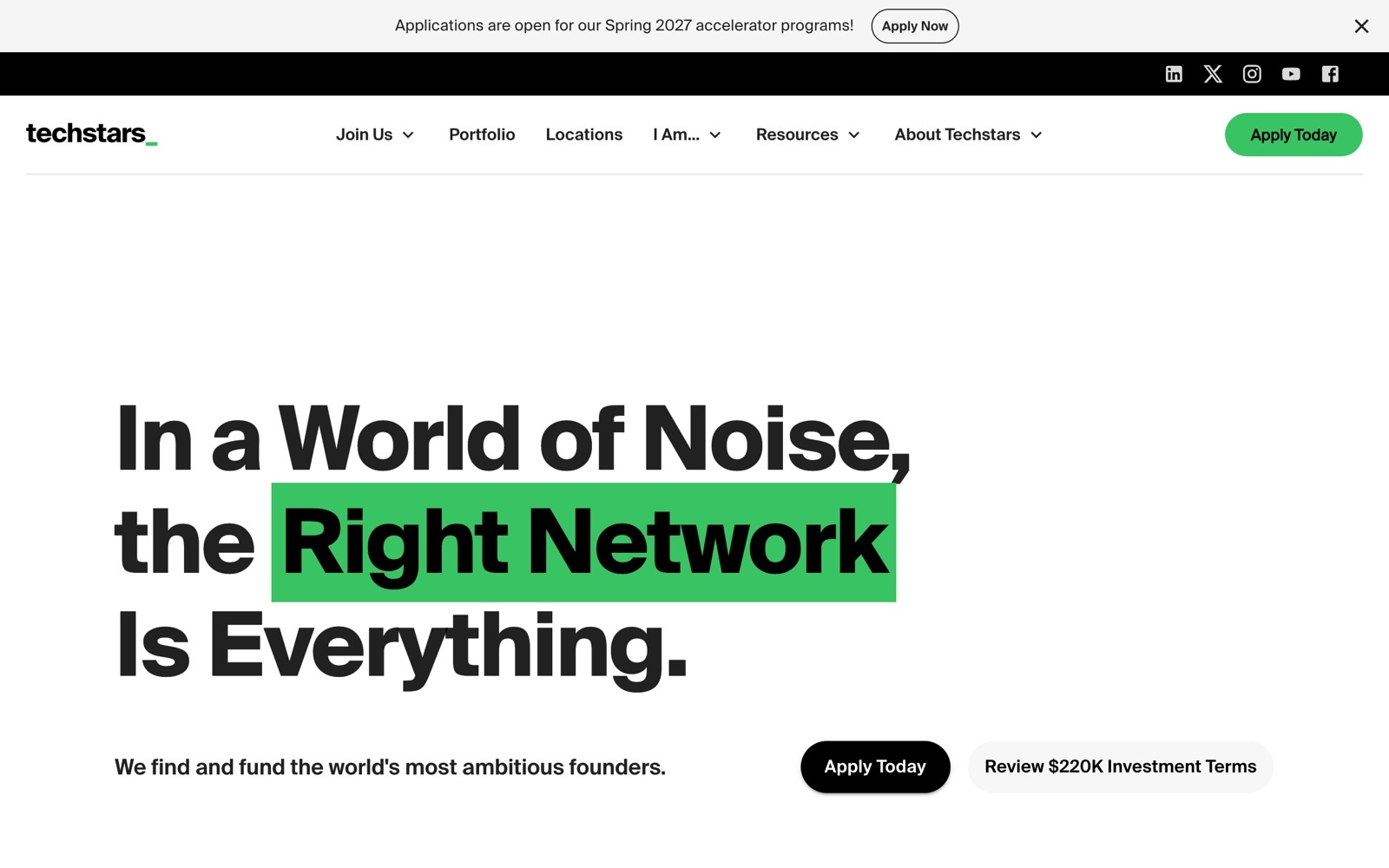 Techstars homepage screenshot: accelerator that finds and funds founders