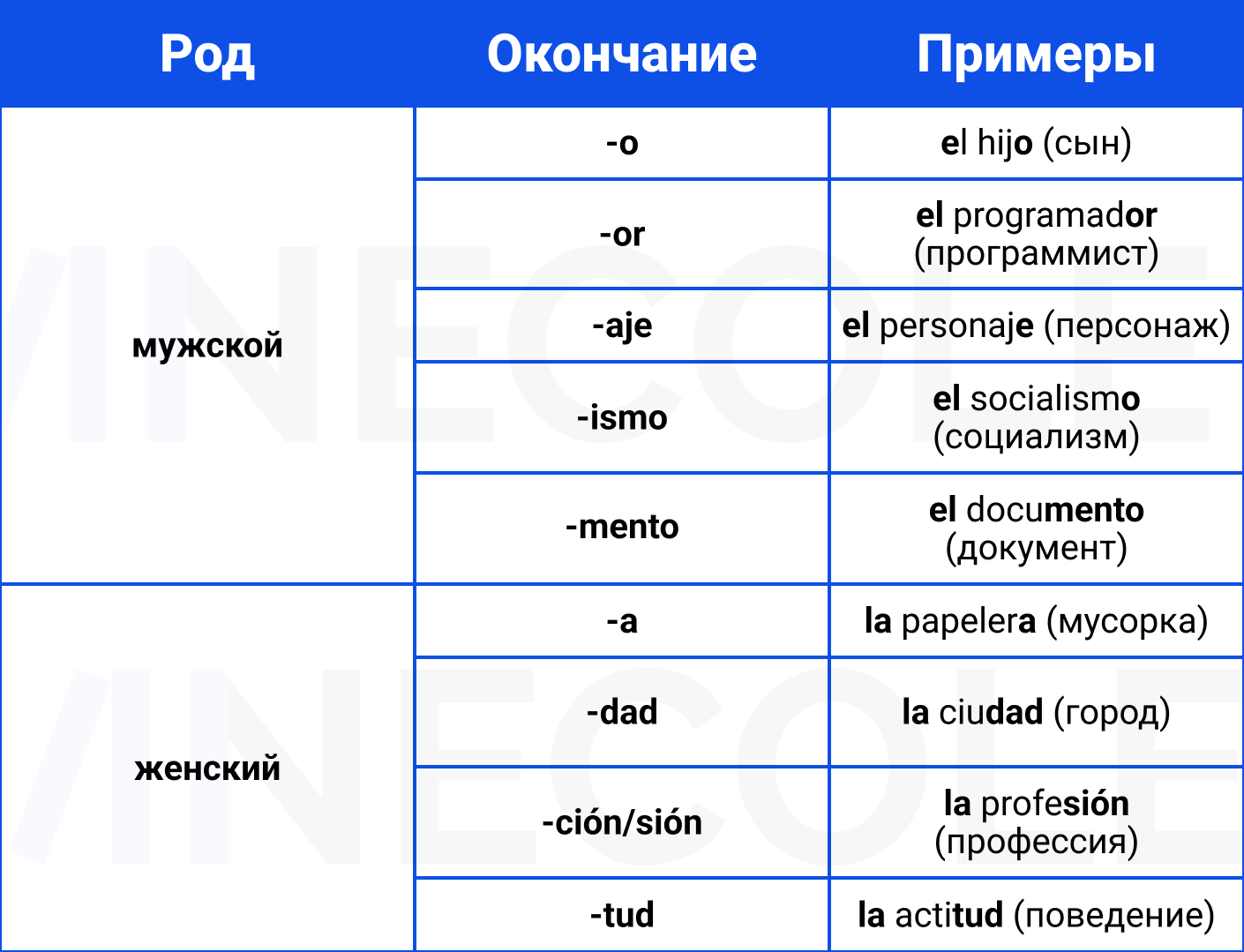 Рода существительных в испанском языке