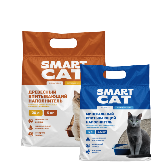 Древесный и минеральный наполнители Smart Cat