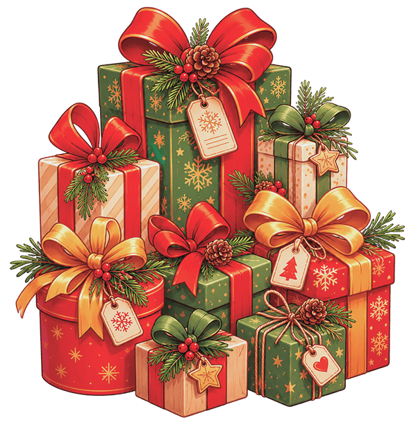 Illustration of New Year's gifts in a children's style