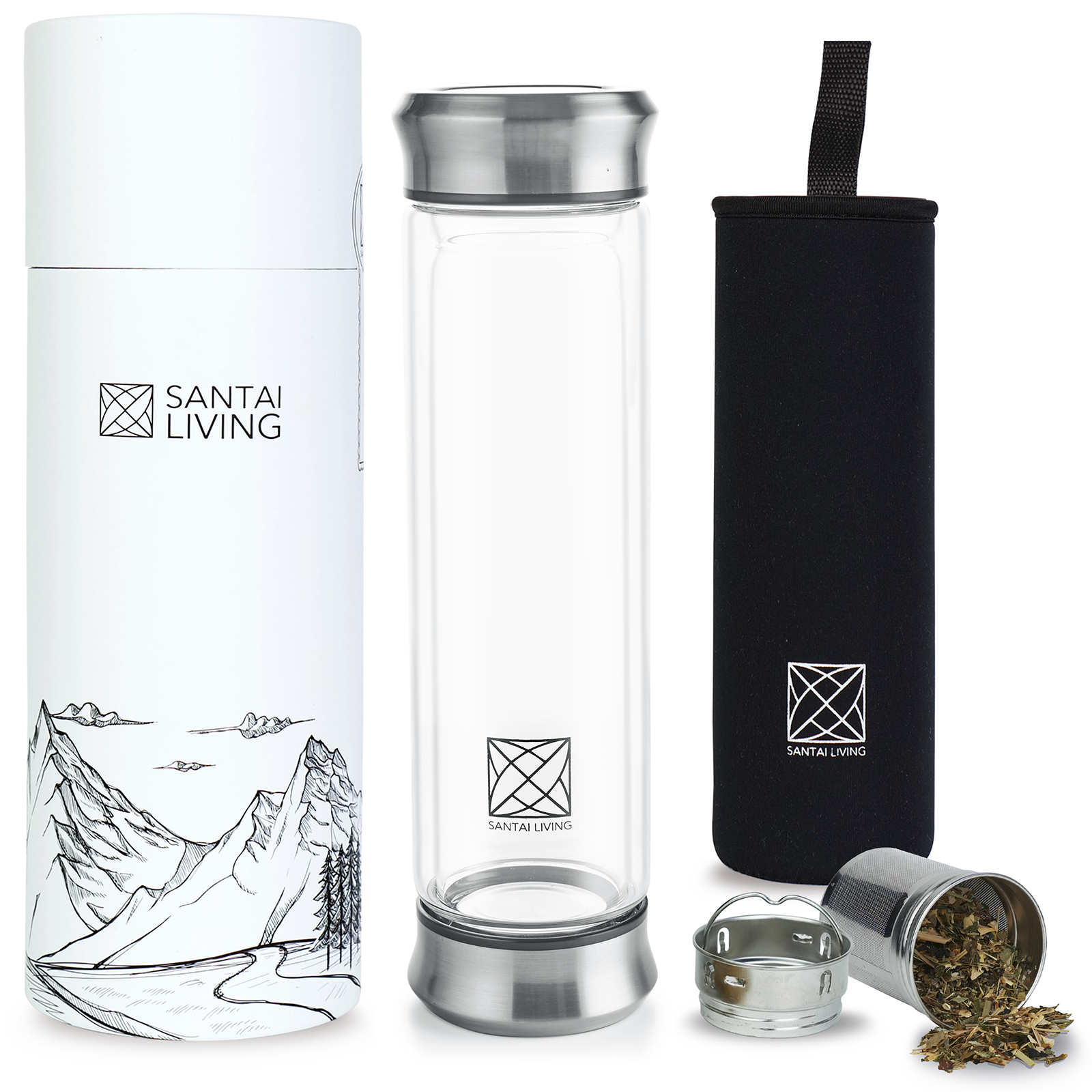 Термокружка Urban Glass из стекла с заварником и чехлом | Santai Living