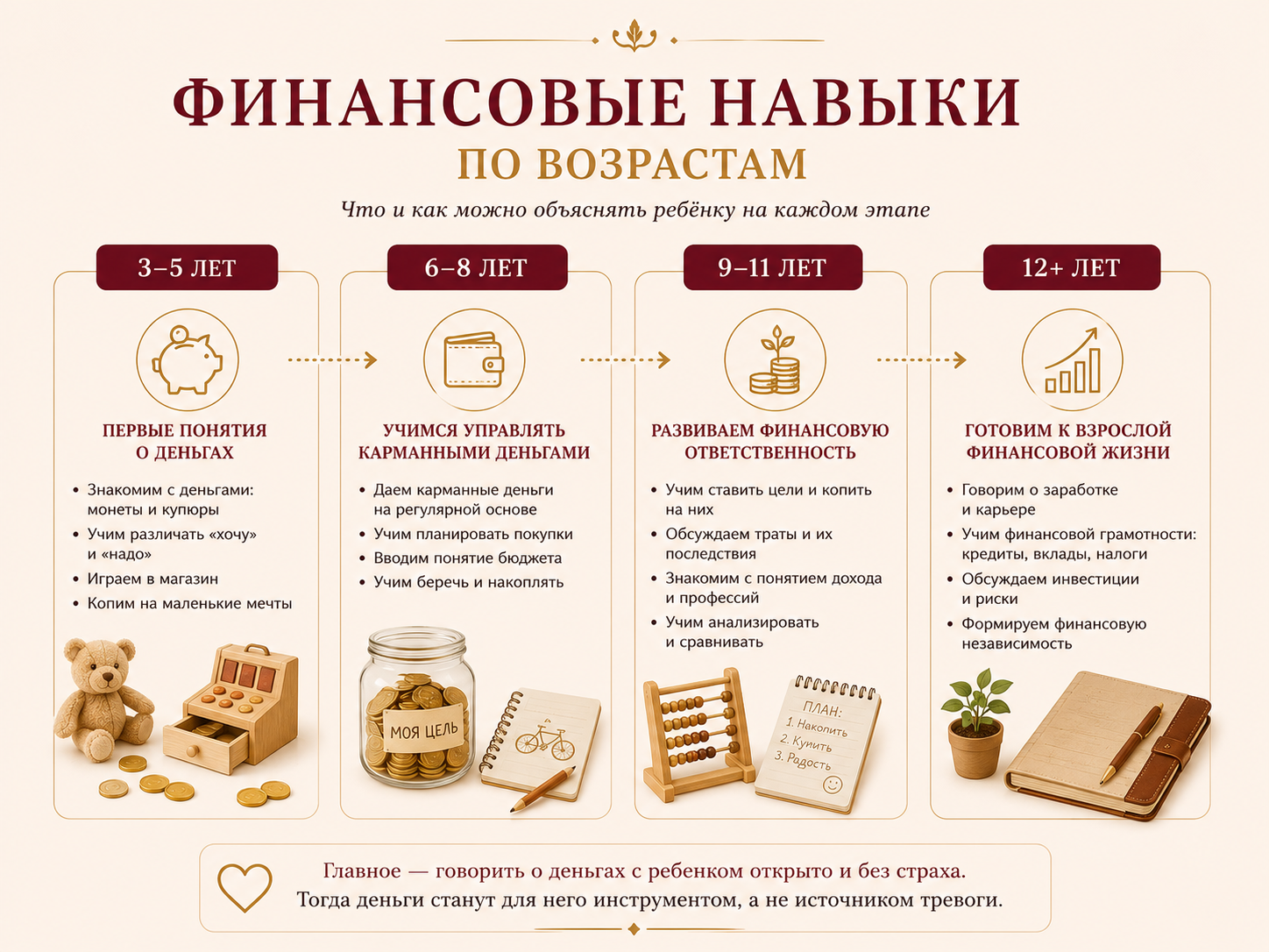инфографика «Финансовые навыки по возрастам»