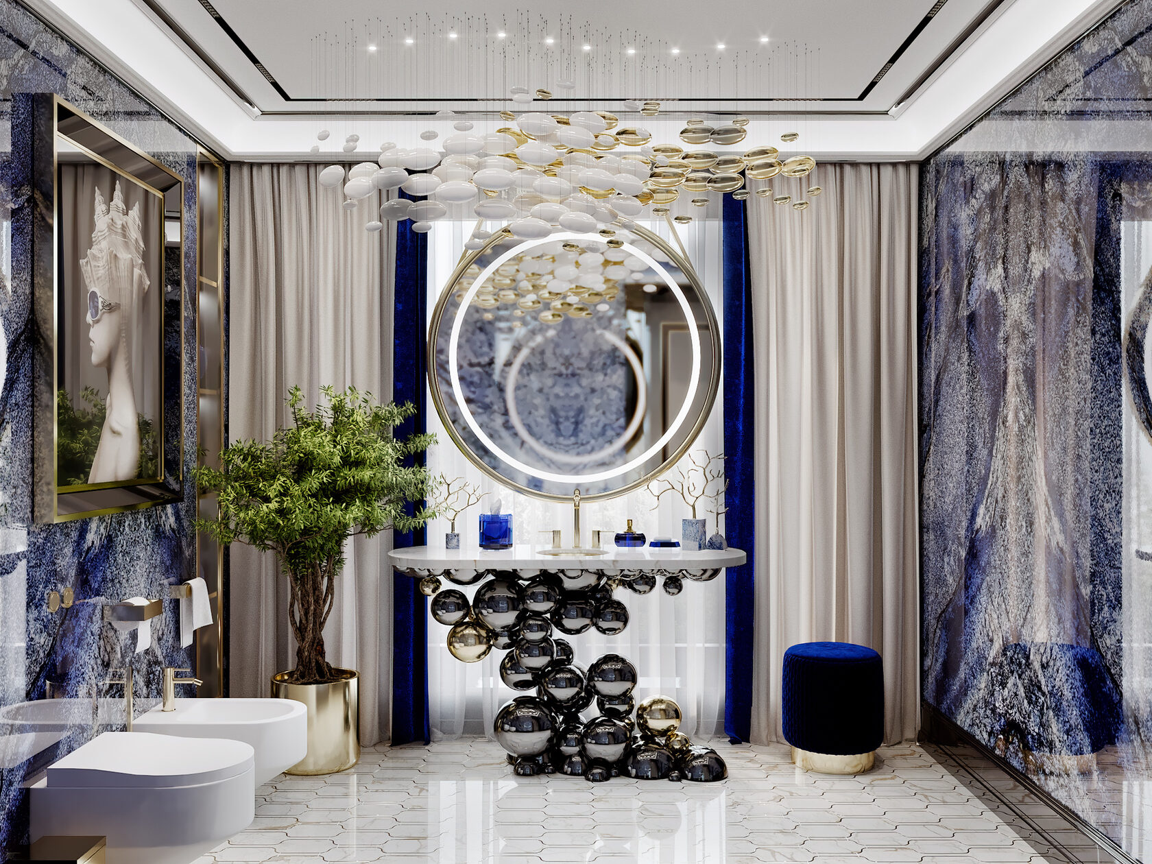 Дизайн интерьера гостевого санузла в стиле ар-деко