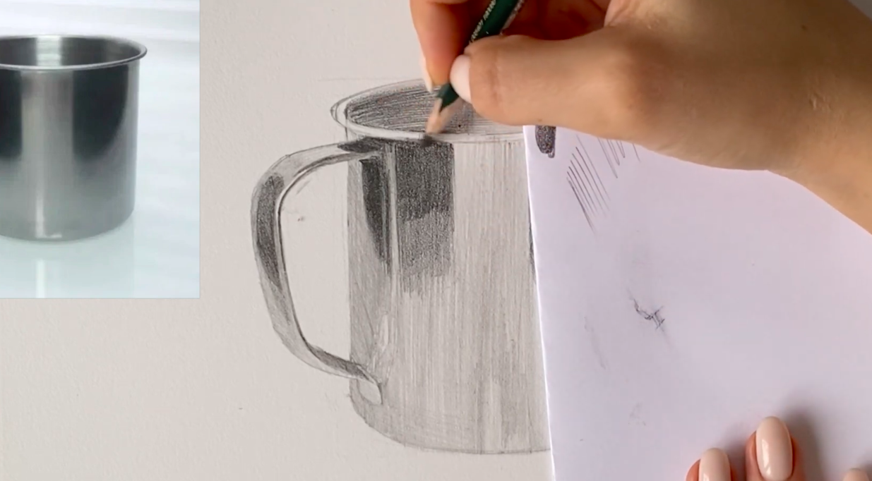 Как добавить тени и свет на рисунке чашки карандашом?