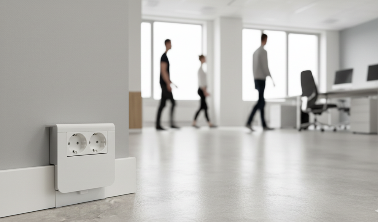 Электротехнический плинтус с розетками Grace-Electro (аналог элекроплинтус Hager)