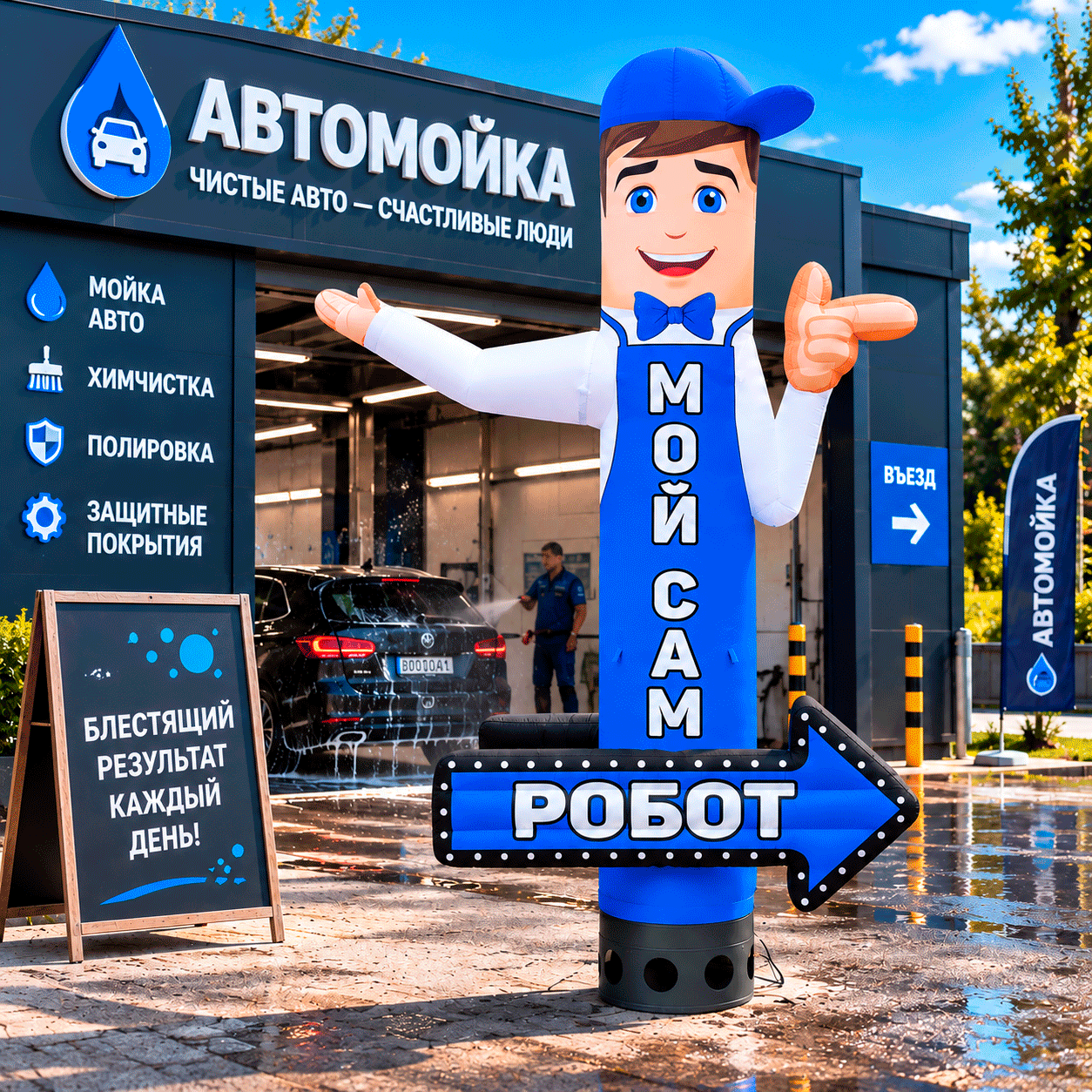 Надувной автомойщик для автомойки рукомах
