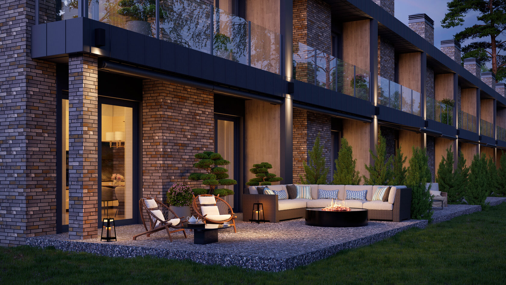 вечерняя визуализация, 3д визуализация поселка