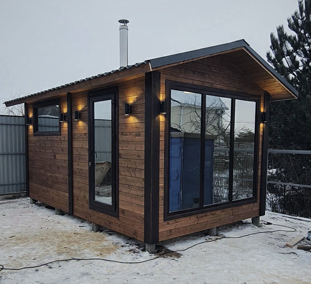 Баня «Классика» 3×5 с панорамными окнами
