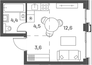 Студия 25 м²