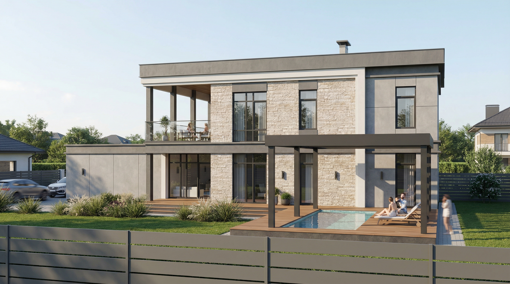 Фасад с реечной перегородкой